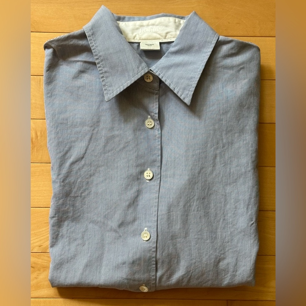 J. Crew classic blue and white striped button down shirt - Picture 9 of 9